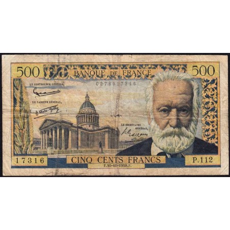 F 35-11 - 30/10/1958 - 500 francs - Victor Hugo - Série P.112 - Etat : B