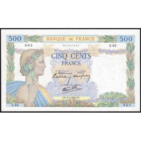 F 32-01 - 04/01/1940 - 500 francs - La Paix - Série S.63 - Etat : SUP+