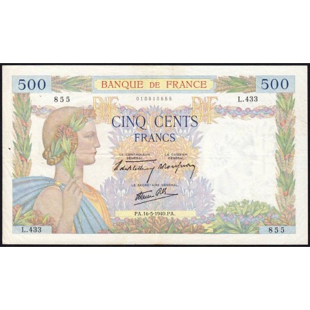 F 32-02 - 16/05/1940 - 500 francs - La Paix - Série L.433 - Etat : TTB