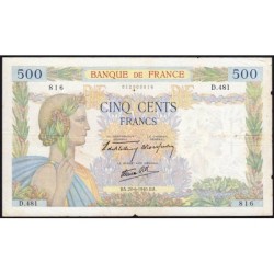 F 32-03 - 20/06/1940 - 500 francs - La Paix - Série D.481 - Etat : TB+