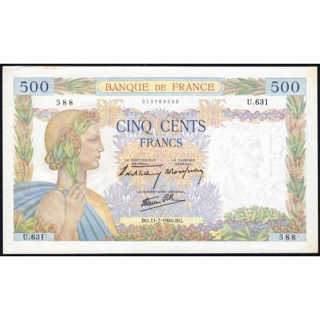 F 32-04 - 11/07/1940 - 500 francs - La Paix - Série U.631 - Etat : SUP+ à SPL
