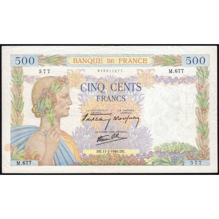 F 32-04 - 11/07/1940 - 500 francs - La Paix - Série M.677 - Etat : TTB