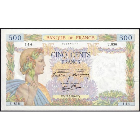 F 32-05 - 25/07/1940 - 500 francs - La Paix - Série U.856 - Etat : SUP