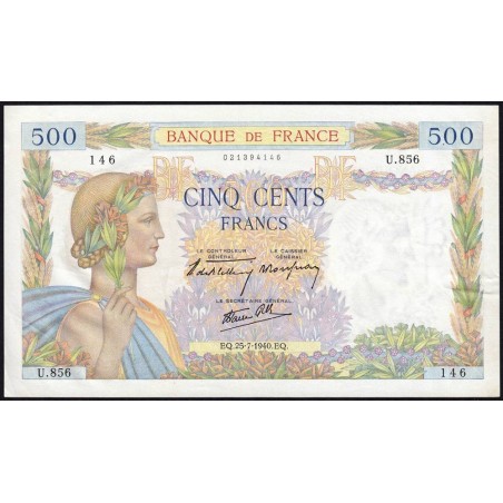 F 32-05 - 25/07/1940 - 500 francs - La Paix - Série U.856 - Etat : SUP