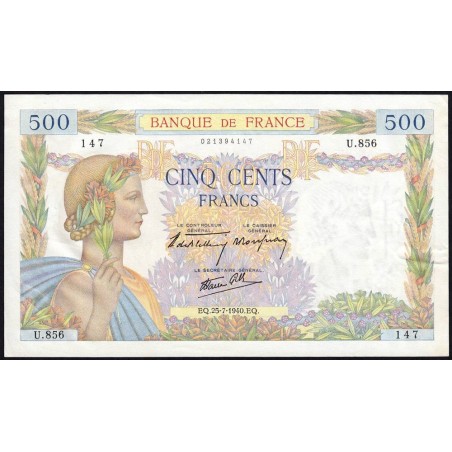 F 32-05 - 25/07/1940 - 500 francs - La Paix - Série U.856 - Etat : SUP