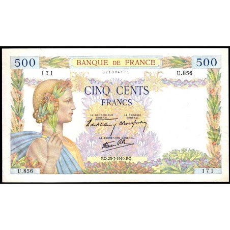 F 32-05 - 25/07/1940 - 500 francs - La Paix - Série U.856 - Etat : SUP