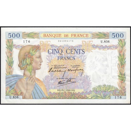 F 32-05 - 25/07/1940 - 500 francs - La Paix - Série U.856 - Etat : SUP+