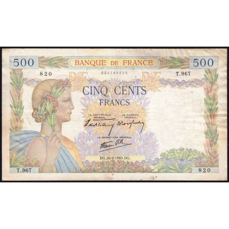 F 32-06 - 26/09/1940 - 500 francs - La Paix - Série T.967 - Etat : TB