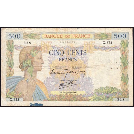 F 32-06 - 26/09/1940 - 500 francs - La Paix - Série X.972 - Etat : B+