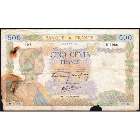 F 32-07 - 17/10/1940 - 500 francs - La Paix - Série M.1066 - Etat : AB