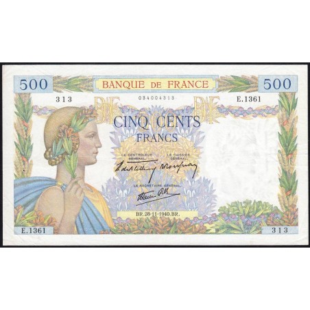 F 32-09 - 28/11/1940 - 500 francs - La Paix - Série E.1361 - Etat : TTB