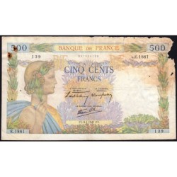 F 32-12 - 09/01/1941 - 500 francs - La Paix - Série E.1881 - Etat : AB