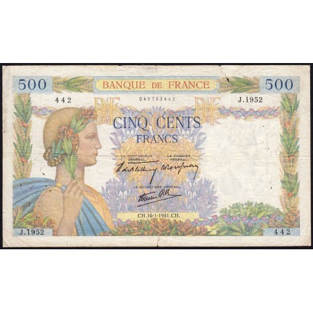 F 32-13 - 16/01/1941 - 500 francs - La Paix - Série J.1952 - Etat : B+