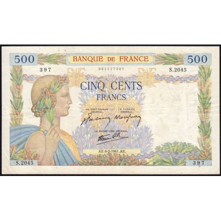 F 32-14 - 06/02/1941 - 500 francs - La Paix - Série S.2045 - Etat : TB+