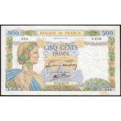 F 32-14 - 06/02/1941 - 500 francs - La Paix - Série U.2120 - Etat : TTB