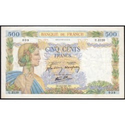 F 32-14 - 06/02/1941 - 500 francs - La Paix - Série U.2120 - Etat : TTB