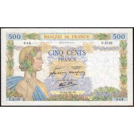 F 32-14 - 06/02/1941 - 500 francs - La Paix - Série U.2120 - Etat : TB+