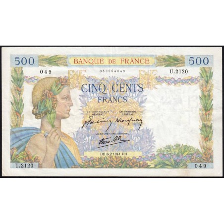F 32-14 - 06/02/1941 - 500 francs - La Paix - Série U.2120 - Etat : TTB-