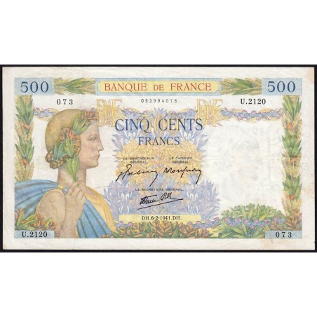 F 32-14 - 06/02/1941 - 500 francs - La Paix - Série U.2120 - Etat : TB+