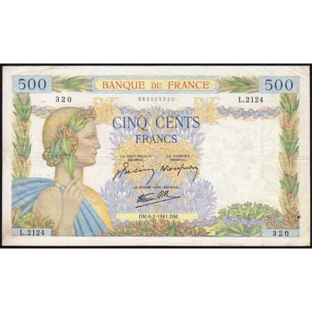 F 32-14 - 06/02/1941 - 500 francs - La Paix - Série L.2124 - Etat : TB+