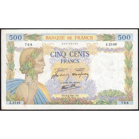 F 32-14 - 06/02/1941 - 500 francs - La Paix - Série J.2149 - Etat : TB+