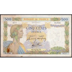 F 32-15 - 30/04/1941 - 500 francs - La Paix - Série D.2724 - Etat : TB-