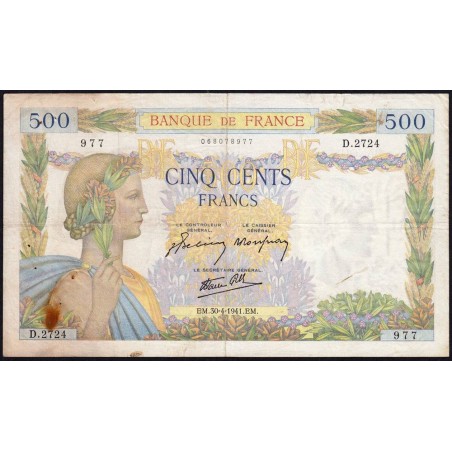 F 32-15 - 30/04/1941 - 500 francs - La Paix - Série D.2724 - Etat : TB-