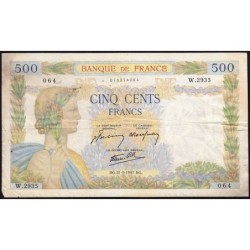 F 32-17 - 21/05/1941 - 500 francs - La Paix - Série W.2935 (remplacement) - Etat : TB