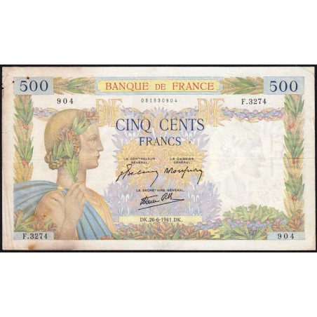 F 32-19 - 26/06/1941 - 500 francs - La Paix - Série F.3274 - Etat : TB