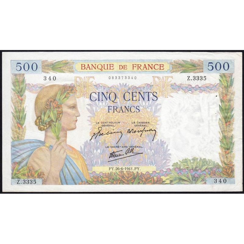 F 32-19 - 26/06/1941 - 500 francs - La Paix - Série Z.3335 - Etat : TTB