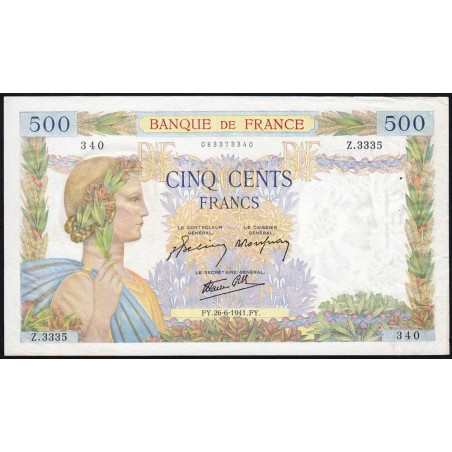 F 32-19 - 26/06/1941 - 500 francs - La Paix - Série Z.3335 - Etat : TTB