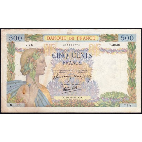 F 32-23 - 30/10/1941 - 500 francs - La Paix - Série R.3830 - Etat : TB+