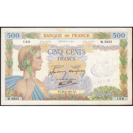 F 32-24 - 20/11/1941 - 500 francs - La Paix - Série M.3935 - Variété - Etat : TB+