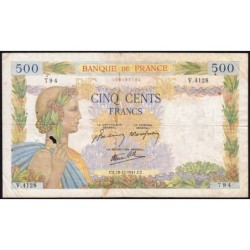 F 32-25 - 18/12/1941 - 500 francs - La Paix - Série V.4128 - Etat : B