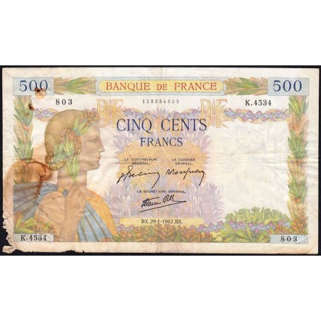 F 32-28 - 29/01/1942 - 500 francs - La Paix - Série K.4543 - Etat : AB
