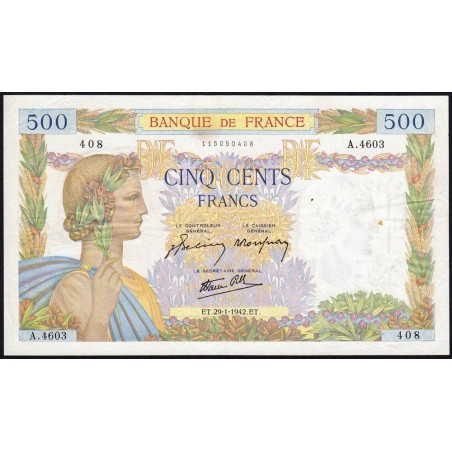 F 32-28 - 29/01/1942 - 500 francs - La Paix - Série A.4603 - Etat : TTB