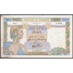 F 32-31 - 19/03/1942 - 500 francs - La Paix - Série U.4943 - Etat : TTB