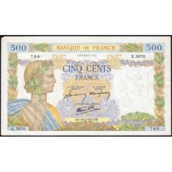 F 32-32 - 26/03/1942 - 500 francs - La Paix - Série X.5076 - Etat : TTB-