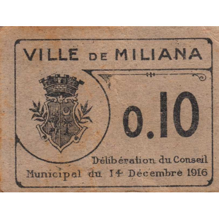 Algérie - Miliana 2 - 0,10 franc - 14/12/1916 - Etat : TTB