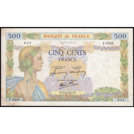 F 32-34 - 09/04/1942 - 500 francs - La Paix - Série F.5503 - Etat : TTB