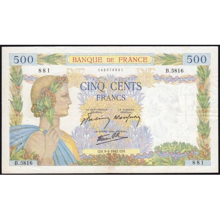 F 32-34 - 09/04/1942 - 500 francs - La Paix - Série B.5816 - Etat : TTB
