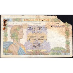 F 32-35 - 20/06/1942 - 500 francs - La Paix - Série B.6027 - Etat : AB