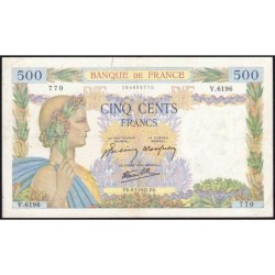 F 32-36 - 09/07/1942 - 500 francs - La Paix - Série V.6196 - Etat : TB