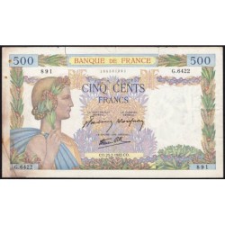 F 32-38 - 23/07/1942 - 500 francs - La Paix - Série G.6422 - Etat : TB-