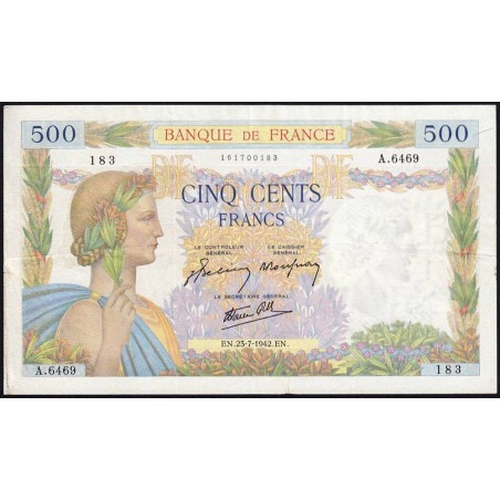 F 32-38 - 23/07/1942 - 500 francs - La Paix - Série A.6469 - Etat : TTB