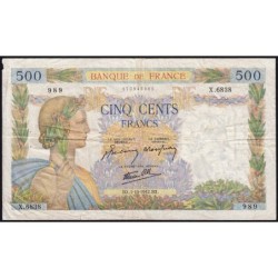 F 32-41 - 01/10/1942 - 500 francs - La Paix - Série X.6838 - Etat : TB-