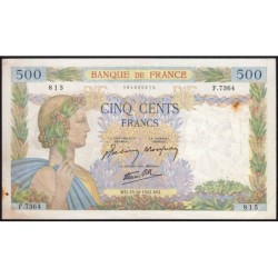 F 32-42 - 15/10/1942 - 500 francs - La Paix - Série F.7364 - Etat : TTB