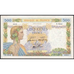 F 32-44 - 07/01/1943 - 500 francs - La Paix - Série V.7514 - Etat : TTB