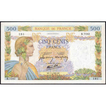 F 32-44 - 07/01/1943 - 500 francs - La Paix - Série B.7542 - Etat : SPL+
