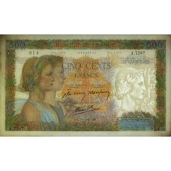 F 32-44 - 07/01/1943 - 500 francs - La Paix - Série A.7597 - Etat : TTB+